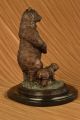 Bären Skulptur Bronze Braun Stehend Mit Kleinem Bär Art Deco Gusseisen Figur Antike Bild 6