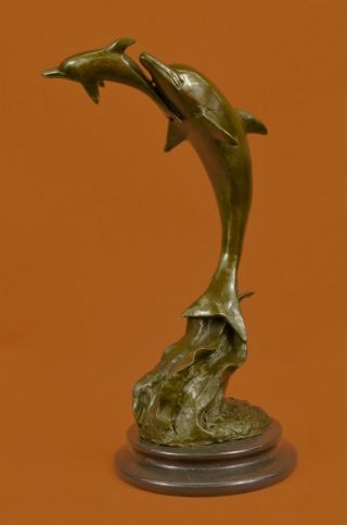 Unterzeichnet Ferdinand Pautrot Delfine Wasserwelt Bronze Heiß Guss Skulp.  Figur Bild