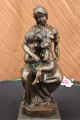 Nursery Decor Mutter Und Baby Säugling Kind Bronze Partner Marmorstatue Kunst Antike Bild 1