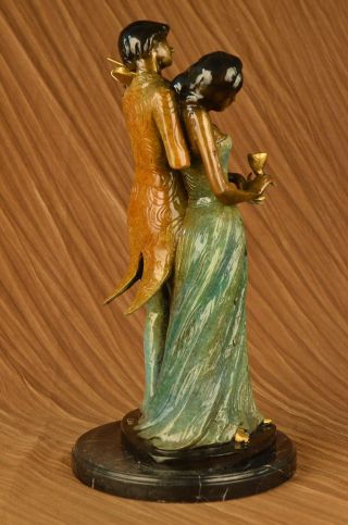 Bronzeskulptur Mann Umwirbt Junge Dame Violinenspieler Guss Art Deko Ausverk. Bild