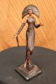 Skulptur Rar Byzantinerin Mädchen In Bronze Art Deco Marmorsockel Figurine Dekor Antike Bild 1