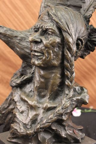 68cm Bronze Marmor Statue Uramerikaner Büste Portrait Adler Häuptling Bild
