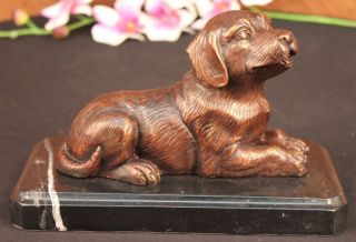 Bronzeskulptur Bezaubernder Labrador Welpe Auf Marmorsockel Figur Art Deco Bild