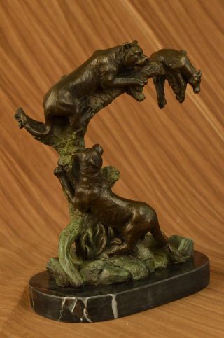 Bronze Skulptur Art Deco Kampf Zwischen Panther Und Reh Brone Marmor Figur Bild