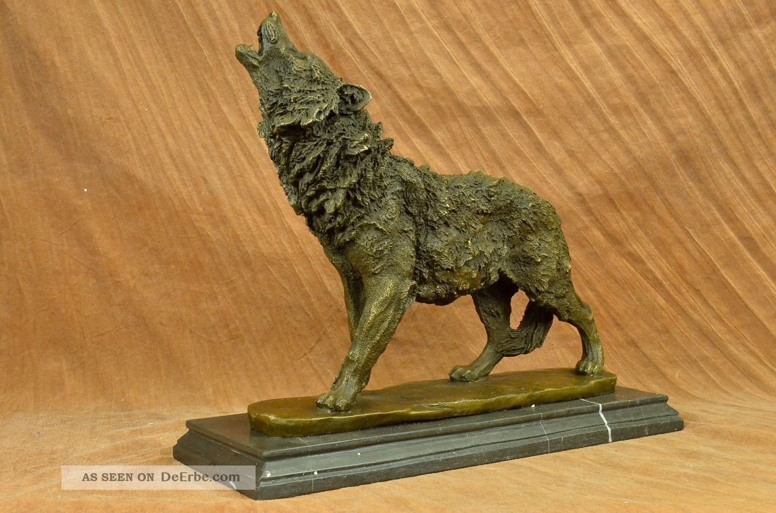Obsidian Ständer Art Déco Bronze Tiere Wolf Statue Statue Figur Figur W