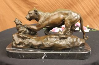 Skulptur Figur 35,  56 Cm Bronze Marmor Statue Panther Leopard Jaguar Safari Bild