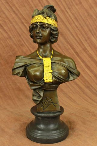 Bronze Skulptur Schöne Dame Art Nouveau Goldpatina Statue Figur Bild