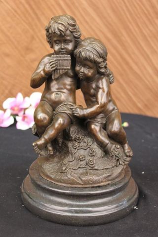 Skulpture Bronze Anblick Von Zwei Nackten Kindern Spielen Art Deco Bild