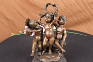 Bronze Skulptur Drei Kinder Gruppe Statue Signiert Art Deco Figur Bild