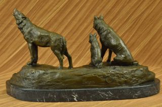 Bronzestatue Heulende Wölfe Mit Welpen Art Deco Marmor Statue Figur Heiß Guss Bild