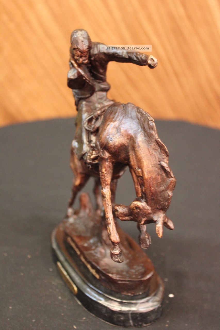 Statue Remington Bronze Cowboy Mit Pferd Skulptur 23 Cm Hoch Bronco Twister