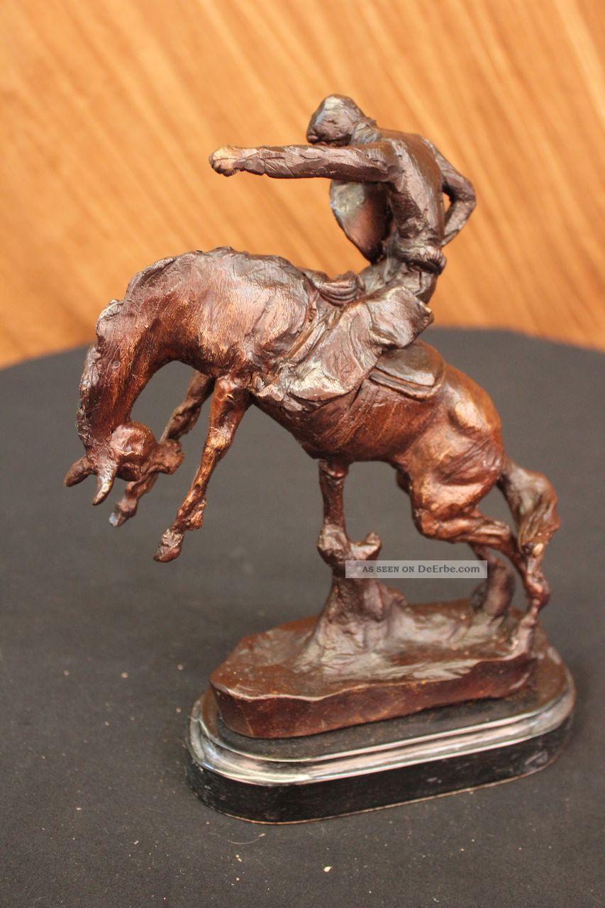 Statue Remington Bronze Cowboy Mit Pferd Skulptur 23 Cm Hoch Bronco Twister