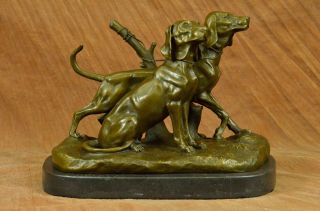Bronze Marmor Skulptur 2 Große Vizsla Hunde Tiere Haustier Von Debut Geschenk Bild