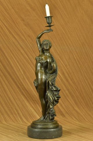 Bronzeskulptur Art Deco Signiert Heiß Gegossen Kerzenhalter Armleuchter Bild