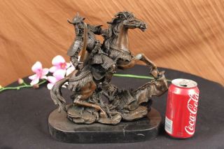 Reine Bronze Japanischer Krieger Samurai Auf Pferd Statue Heißguss Figur Bild