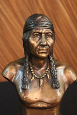 Uramerikanisch Indianischer Krieger Häuptling Bronze Büste Statue Figur Bild