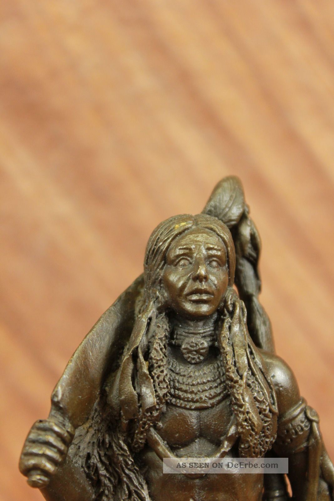 Heißen Guss Indianische Chef Bronze - Skulptur Auf Braunem Marmor Bas