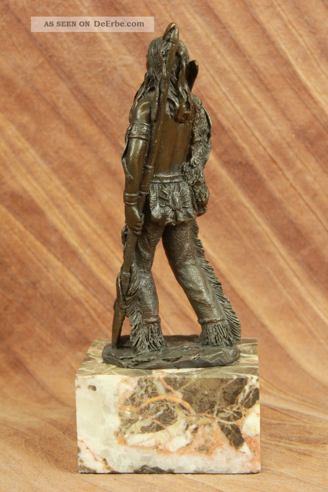 Heißen Guss Indianische Chef Bronze - Skulptur Auf Braunem Marmor Bas