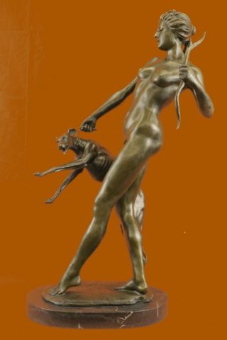 Singiert E.  Mccartan Bronze - Diana Die Jägerin Hunde Statue / Diana Mit Wolfshund Bild