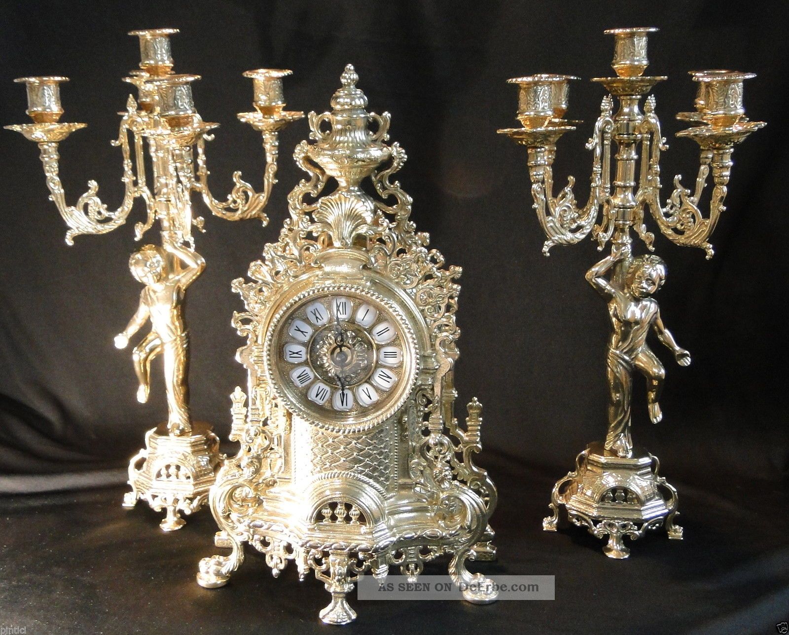 Kaminset Kaminuhr Kerzenhalter Kerzenständerset