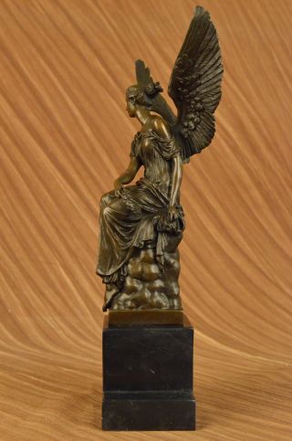 Moreau Signierte Skulptur Bronze Marmor Engel Sitzt Auf Himmlischem Thron Deko Bild