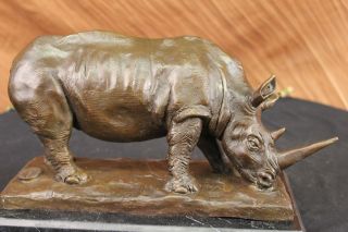 Lade Schwarzes Nashorn Safari Bronze Marmor - Statue Schwere Marmorunter Skulptur Bild