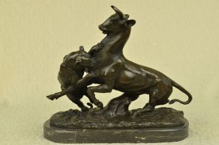 Bronze - Und Marmorskulptur Signiert Barye Panther Greift Giselle An Bild