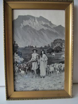 Schäfer Mit Frau Frankreich Um 1900 Jugendstil Gobelin Bild Seide Bild