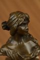 Statue Bronze Signiert Marmor Statue Porträt Büste Dame Mädchen Art Nouveau Deco Antike Bild 1