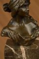 Statue Bronze Signiert Marmor Statue Porträt Büste Dame Mädchen Art Nouveau Deco Antike Bild 8
