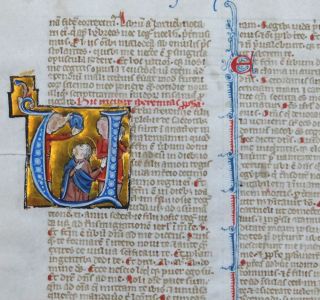 Gotische Bibel Handschrift Blatt Pergament Paris Frankreich Gold Initiale 1280 Bild