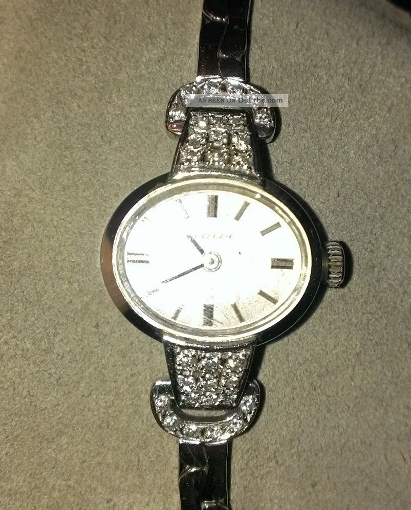 Echtes 585 Weißgold 30 Brillanten Echt Gold 1959 J.  Damen Uhr Zertifikat Jeneve Uhren Bild