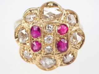 Jugendstil 585 Gelb Gold 0,  50 Ct Rubin 1,  20 Ct Diamant Ring,  Cluster,  Antik Bild