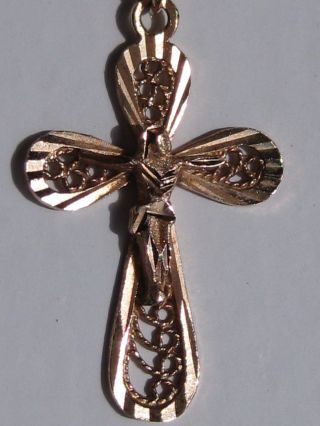 585 Rotgold Kreuz Filigran Mit Collier Gedreht,  14 Karat Gold,  Goldkreuz,  Kette Bild