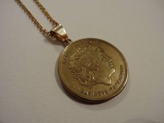 Anhänger Medaille Münze,  Öse 333 Gold Mit Kette Ploro 18k,  Griechenland,  Selten Bild
