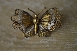 Antike Filigrane Brosche - Schmetterling - 800er Silber - Vergoldet,  7 Gramm Bild