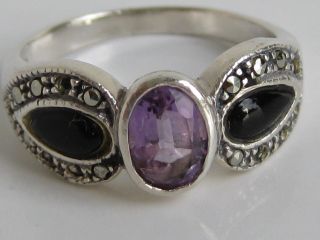 825 Silber Ring Mit Farbsteinen Und Markasiten,  Silberring Alt,  Fingerschmuck Bild