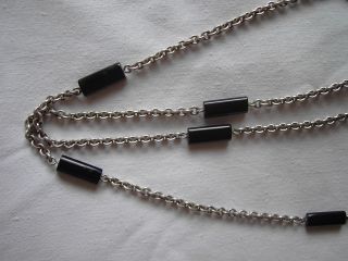 Erbstück: Lange Schwere Halskette 800er - Silber M.  Schwarzen Elementen - 55 Gr. Bild