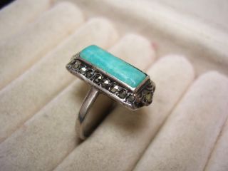 Art Deco Ring 800 Silber Mit Smaragd & Markasiten 17 Mm Bild