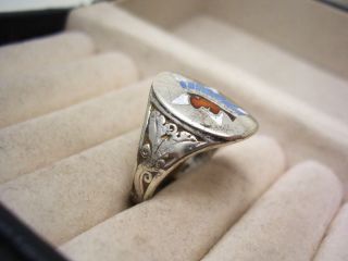 Art Deco Ring Ca 1920 800 Silber Mit Indianerkopf Stern Emaille Herrenring 19mm Bild