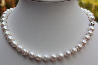 A201 44cm 10mm Natürliche Süßwasser Perlen Schmuck Halskette Perlenkette Collier Bild