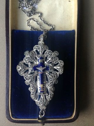 Wunderschönes Kruzifix - Anhänger Silber Emaille Limoges 19.  Jhd. Bild
