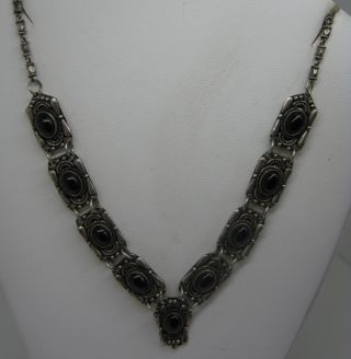 Altes Collier Halskette Kette Onyx - Cabochons 925er Silber 