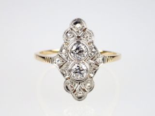 Jugendstil Damen 585 14k Weiß Rosegold 0,  44 Ct Diamant Diamantrose Ring,  Größe 56 Bild