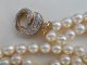 Vintage 2 Reihige Kette 9 Mm Ayakoya - Perlen Verschluss 585 Gold Diamantbesatz Ketten Bild 1