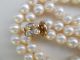 Vintage 2 Reihige Kette 9 Mm Ayakoya - Perlen Verschluss 585 Gold Diamantbesatz Ketten Bild 2