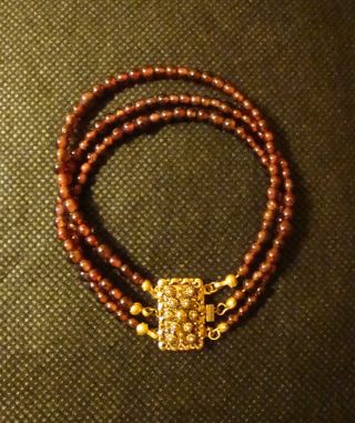 Altes Granat - Perlen - Armband 3 - Reihig Wie Biedermeier Zierschließe Gold Vergoldet Bild