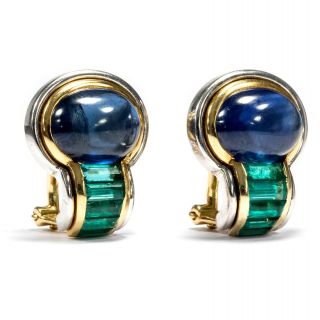 Hochfeine Saphir & Smaragd Clips In 750er Gold,  Ohrringe / 18k Emerald Sapphire Bild