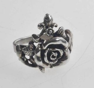 Süsser Jugendstil Rosen - Ring Floral Silber 835 Gr.  54 Bild