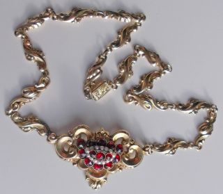 Antik 585 Gold Biedermeier Collier Böhmischer Granat Perlen Bild